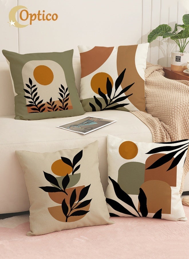 Optico Boho Pillow Covers, Boho Mid Century Sun Botanical Leaf Mountain Nature Throw Pillow Covers,Throw Pillow Covers 18×18 Set of 4,Bohemian Home Decor,Mid Century Geometric Outdoor Throw Cushion Cases for Couch Sofa Bedroom Decor Bohemian Gifts - Image 5